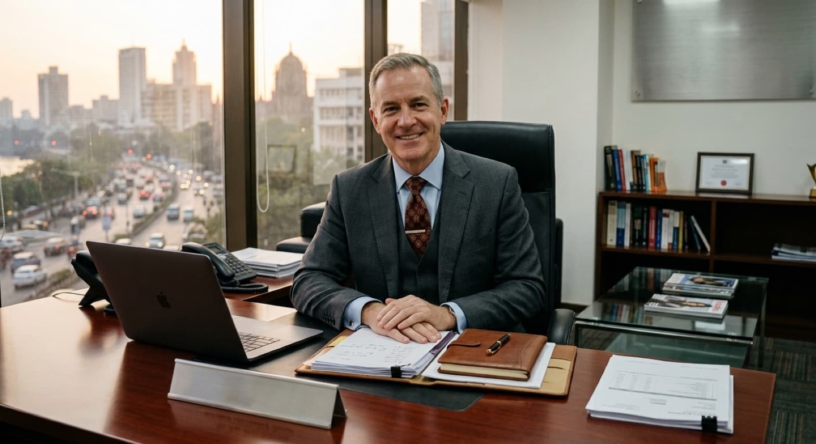 Insurance company owner at their desk