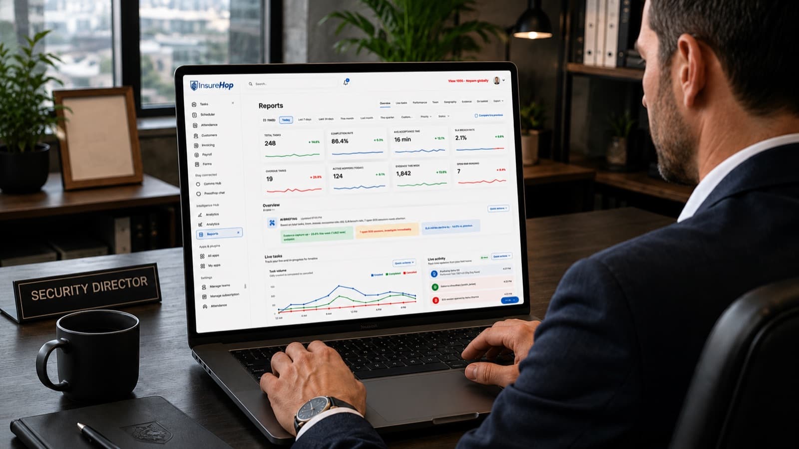 Insurance operations director reviewing the InsureHop dashboard